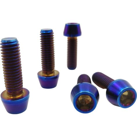 Lot de 5 Boulons en Titane M4x0.7x15mm, Vis de Tige de Vélo à Six Pans Creux, Vis de Potence de Vélo à Tête Conique Hexagonale pour Cage de Bouteille, Collier de Tige de Selle (1/5)