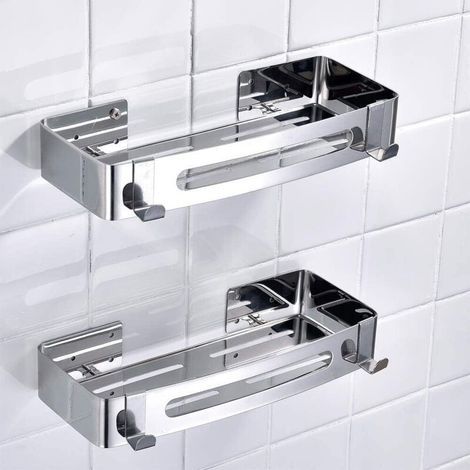 2-Piece Shower Caddy, Shower Shelf for Bathroom – Stainless Aluminum, Adhesive Installation Without Drilling (1/5)