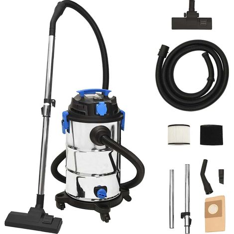 Aspirateur sec et humide 1200 W – Cuve inox 30 L – Fonction soufflerie et arrêt automatique – 15 kPa – Argenté (1/5)