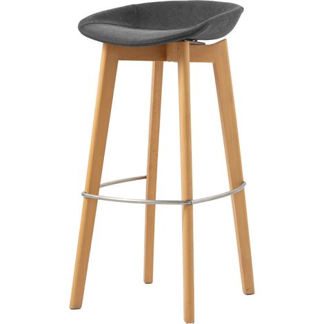 Tabouret de bar sans dossier avec piètement empilable - Assise en tissu Bois/Gris foncé (Lot de 4) - Feros (1/3)