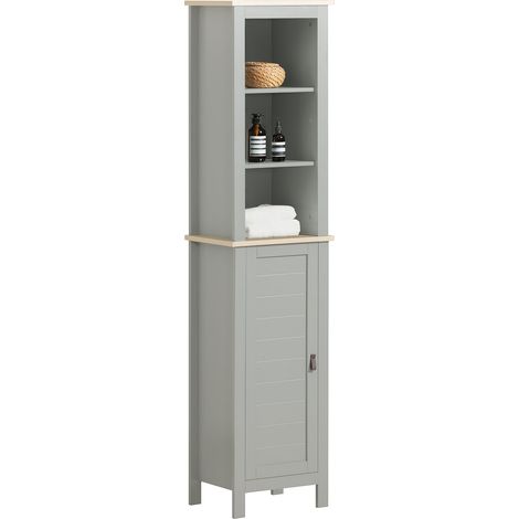 Mobiletto alto per bagno Mobile a colonna bagno salvaspazio con 3 scomparti a giorno e1 anta 39x30x169cm BZR68-HG SoBuy