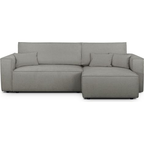Canapé d'angle convertible réversible 4 places avec coffre de rangement en tissu chenille gris - Livia