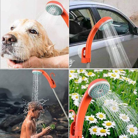 Douche de camping portable avec pompe à eau, câble USB 2200 mAh, orange-AquaForge (1/2)