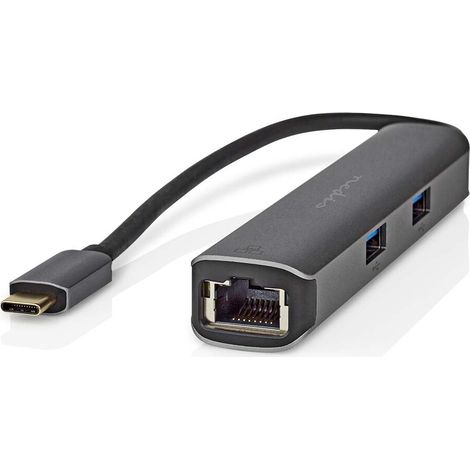 Nedis USB Multi-Port-Adapter / 5-in-1 / USB 3.2 Gen 1 / USB-C™ Stecker / HDMI™ Ausgang / RJ45 Buchse / 3x USB-A Buchse / 5 Gbps / 0.20 m / Rund / Vergoldet / PVC / Anthrazit / Box