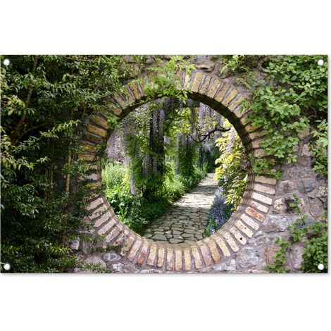 POSTER DE JARDIN Forêt - Pierres - Regard - Chemin - Glycine 90x60 cm (1/5)
