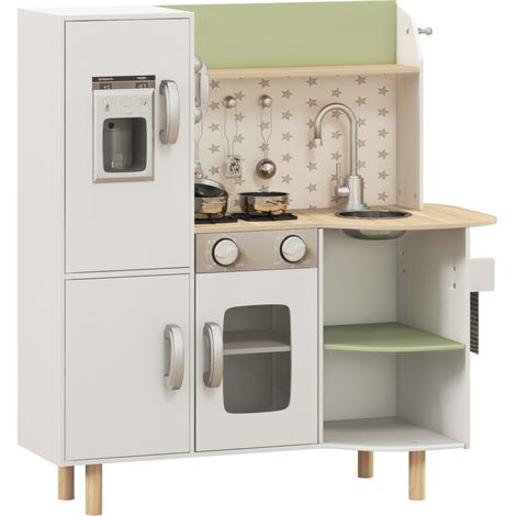 Cuisine enfant 3-8 ans jeu d'imitation avec machine à glaçons, évier mobile en acier inoxydable 84 x 34 x 89 cm blanc