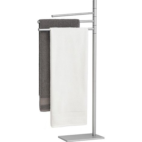 Relaxdays Portasciugamani a 3 Bracci Mobili, Piantana Bagno, HLP: 83x33,5x14 cm, Porta Asciugamani in Metallo, Argento