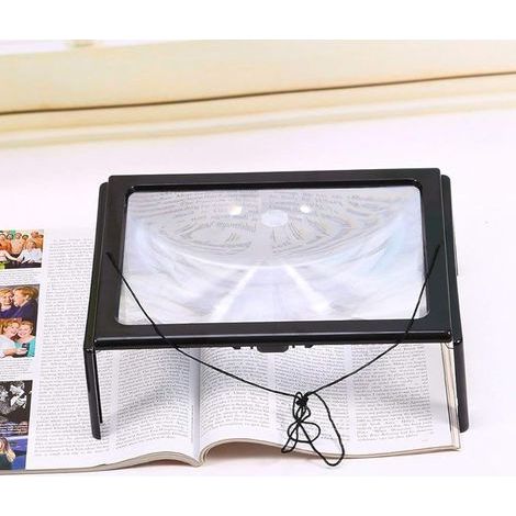 Loupe de Lecture, A4 Pleine Page Entière éclairante Loupes Mains Libres avec 4 LED Lampe Lentille de Grossissement 3X pour Lire pour Les Personnes âgées et Les Malvoyants (1/5)