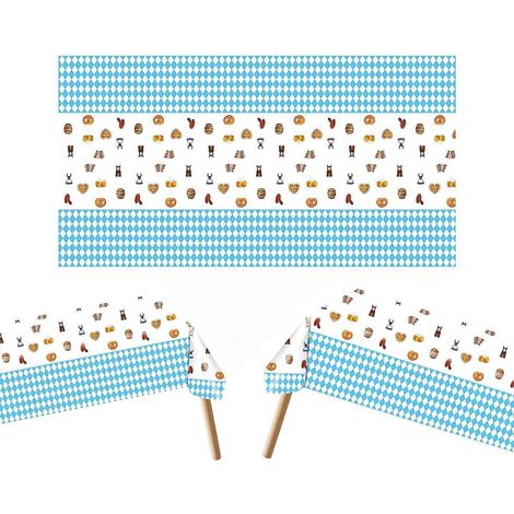 Nappe Oktoberfest 3 pièces, drapeau bavarois, carreaux bleu et blanc, réutilisable