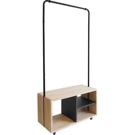 Portant à vêtements métal noir bois avec roulettes 72 x 31 x 153 cm (1/5)