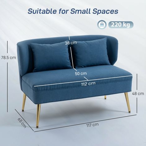 HOMCOM 2 Seater Sofa, Small Sofa with Wing Back, Thick Seat, Dark Blue