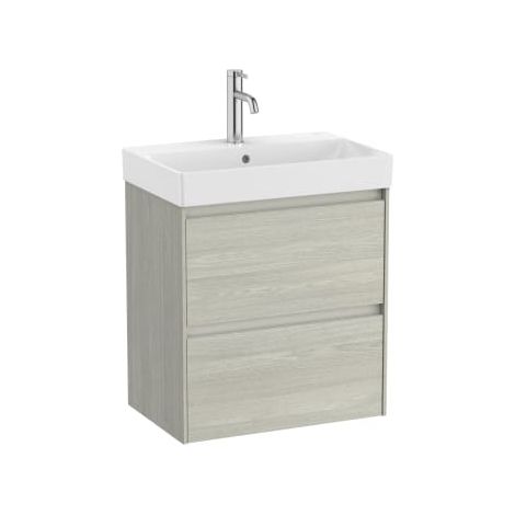 MUEBLE LAVABO BLANCO 550X360 ONA COMPACT 2 CAJONES LED ROBLE CLARO
