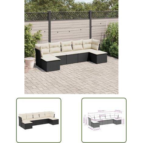 The Living Store 7-tlg. Garten-Sofagarnitur mit Kissen Schwarz Poly Rattan - Gartenmöbel Set - PE-Rattan Möbel - Outdoor Sofa - Lounge Set - Esszimmergarnitur (1/3)