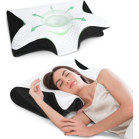 Oreiller Cervical, 2 en 1 Oreiller Memoire Forme pour la Nuque, Oreiller pour Dormir Support pour Dormeurs de Côté, de Dos et sur Le Ventre (1/5)