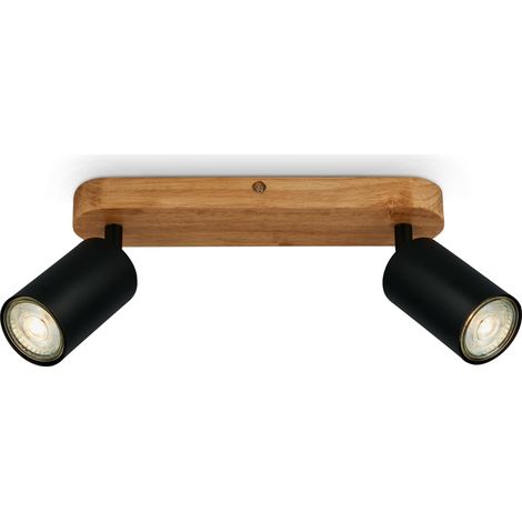 Plafonnier orientable, douille GU10, max. 9 W, plafonnier, lampe de salon, lampe de chambre et cuisine, spot de plafond, éclairage de plafond, 27 cm, noir-bois (1/5)