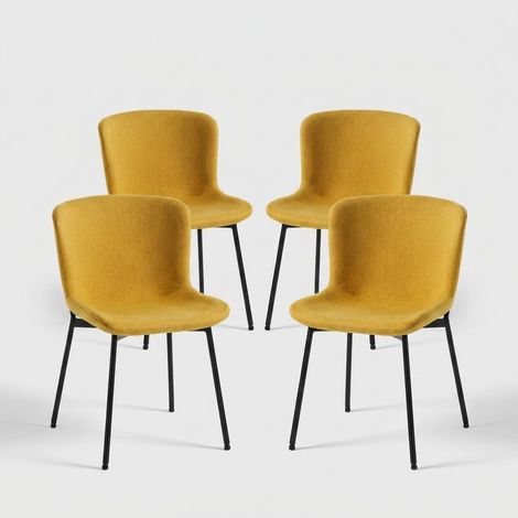 Set de 4 sillas tapizadas en tela con patas de metal Rann - Amarillo (1/5)