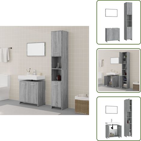 Mobili da bagno - vidaXL Set Mobili da Bagno 3 pz Grigio Sonoma in Legno Multistrato - Armadietto da bagno in legno