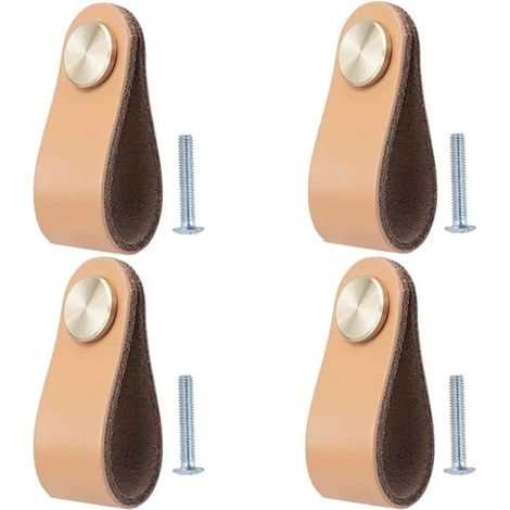 Lot de 4 poignées en cuir pour meubles, boutons de porte et tiroir, style vintage, idéal pour armoires, commodes, cuisine et - Jaune (1/5)