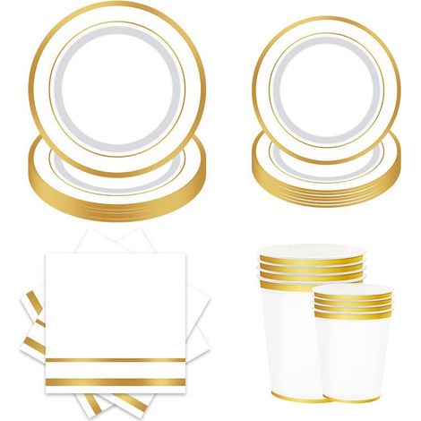 Assiettes En Carton - 72 Pièces Pour 16 Personnes - Assiettes Plates 7 Pouces Et 9 Pouces - Serviettes En Papier 16,5x16,5 Cm - Gobelets 5,2x8,7x7,5 Cm - Lot Complet (1/5)