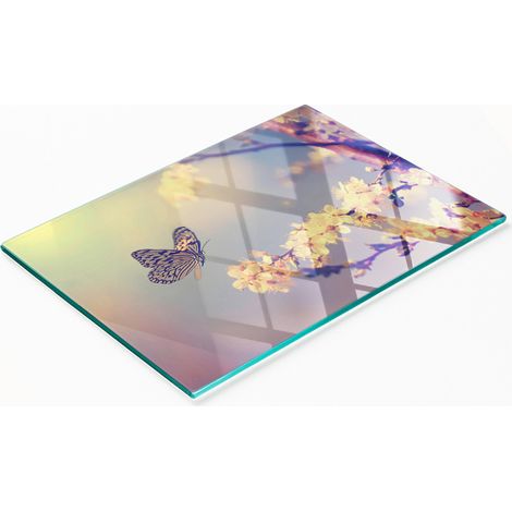 Tabla de cocina decorativa multifuncional con diseño de flor de cerezo endurecida, 80x52 cm. (1/5)