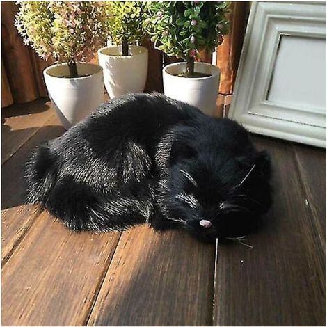 Chat en peluche réaliste en fausse fourrure, taille réelle, endormi