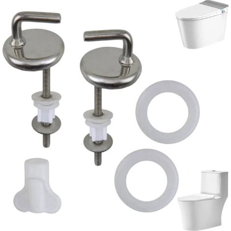 2 piezas, Bisagras de acero inoxidable para asiento de inodoro, Anillos para asiento de inodoro, Instalación fácil y rápida, 90 x 40 mm (1/5)