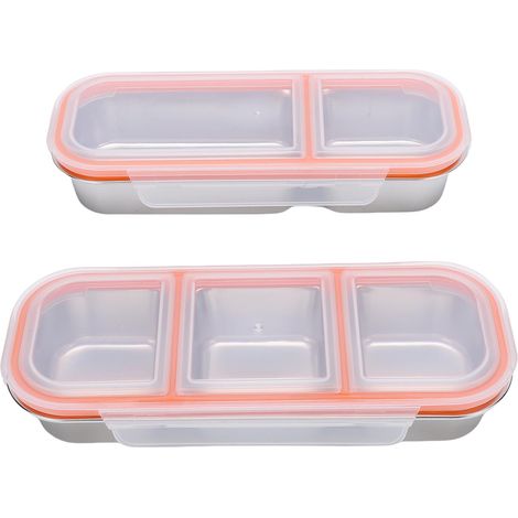 Lunchbox aus Edelstahl, 2-teilig, 700 ml und 600 ml, auslaufsicher, spülmaschinenfest, Aufbewahrungsbox mit Fächern für Büro und Schule (1/5)