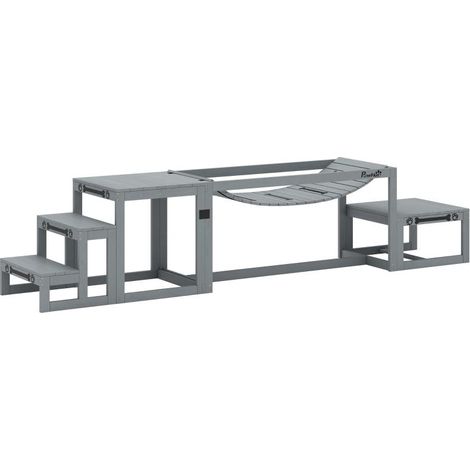 Ensemble d'agilité pour chiens, kit de 3 pièces comprenant un pont, des escaliers et une plateforme, en bois de sapin, 117 x 50 x 56 cm, gris (1/5)
