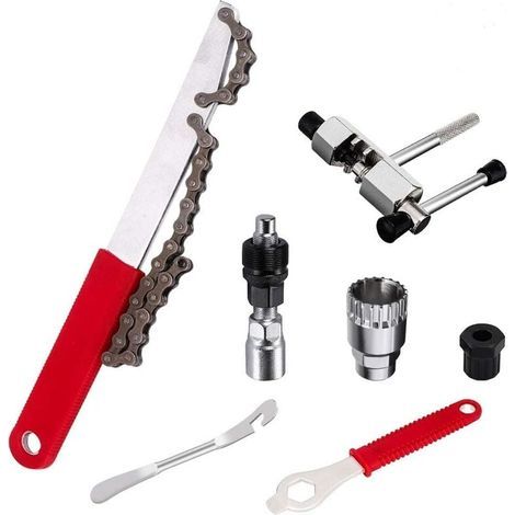 Kit d'outils de Réparation de Vélo, Kit d'outils de Chaîne de Vélo avec Fouet à Chaîne, Extracteur Manivelle de VéLo, Démonte Pédalier, Support Inférieur Supprimer et Clé 16mm (1/5)