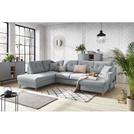 Bobochic – Canapé panoramique convertible coffre 5 places – Tissu chiné – Longueur 300cm – Style scandinave – Couchage 260x130cm (1/5)