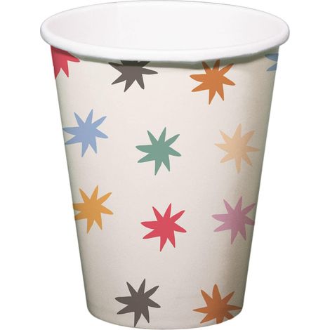Décoration blanche avec étoiles colorées-Gobelets-250 ml-8 pièces-Déco Vaisselle Accessoires pour Party Fête d'anniversaire pour enfants et adultes, 26860, Multicolore
