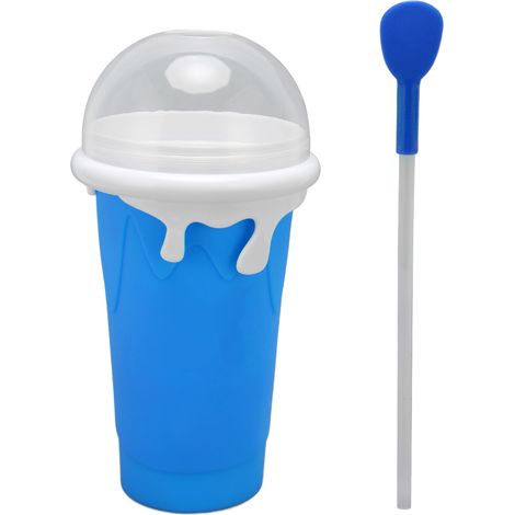 Gobelet réutilisable en silicone souple anti-explosion pour smoothies glacés, avec paille double usage pour DIY bleu (1/5)