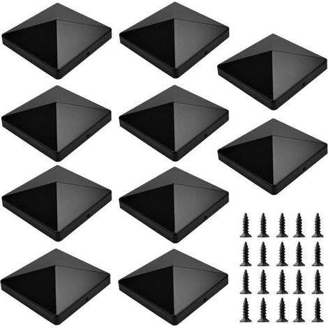 10 PCS Capuchon pour Poteau de Cloture, Capuchons de Poteau en Plastique Cache Poteau 10x10 Capuchon de Protection pour Poteau en Bois Chapeaux pour Poteaux Cloture Noir avec 20 Vis (1/5)