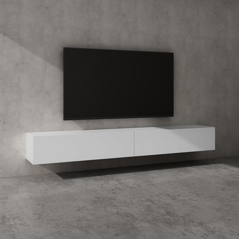 doporro Mobile Porta TV Sospeso 240 cm con 2 Ante Bianco Opaco, Credenza Bassa da Soggiorno Salotto, Madia Consolle per TV Fernsehschrank02