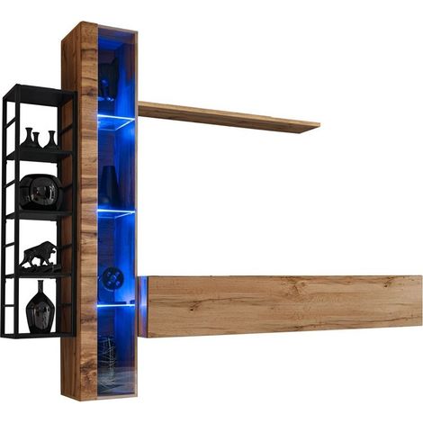 Ensemble meubles de salon style industriel SWITCH M7. Coloris chêne.