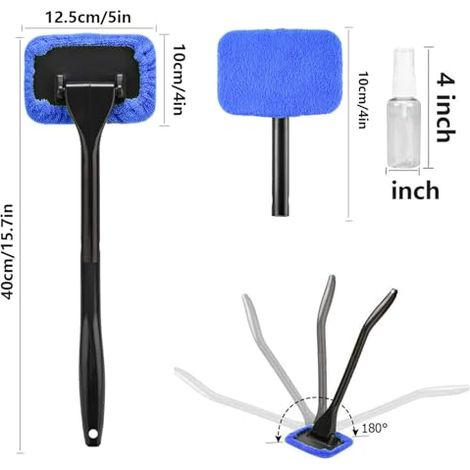 Kit de nettoyage de pare-brise, brosse de nettoyage de vitres avec 5 tampons de nettoyage en microfibre lavables et réutilisables et une poignée rotative, pour le nettoyage des vitres de voiture (bleu (1/5)