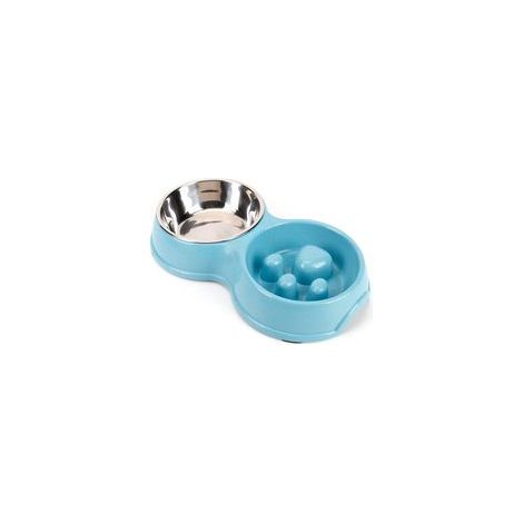 Double bol à alimentation lente anti-étouffement en acier inoxydable pour chien et chat, distributeur eau et nourriture, bleu –