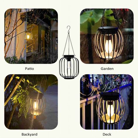 Lampes solaires d'extérieur suspendues, lanternes solaires en métal, lampes solaires d'extérieur résistantes à l'eau, lampes décoratives pour jardin, cour, terrasse, allée