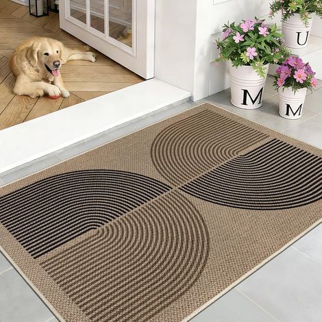 Paillasson pour l'extérieur et l'intérieur - 80 x 120 cm - Aspect jute - Antidérapant - Anti-saleté - Fin - Lavable - Pour porte d'entrée, balcon (1/5)