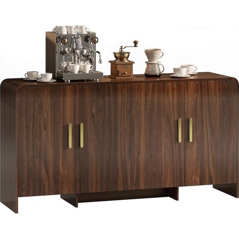 Küchen-Sideboard mit 4 Soft-Close-Türen, Aufbewahrungseinheit aus Walnussholz 152x40x80cm, Fächer mit abgerundeten Kanten, Designschrank für Wohn- oder Esszimmer, großer Stauraum.