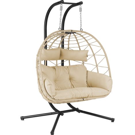 HinHocker Silla colgante para 2 personas con soporte  Crema  Hamaca colgante XXL  Incluye cojines (1/5)