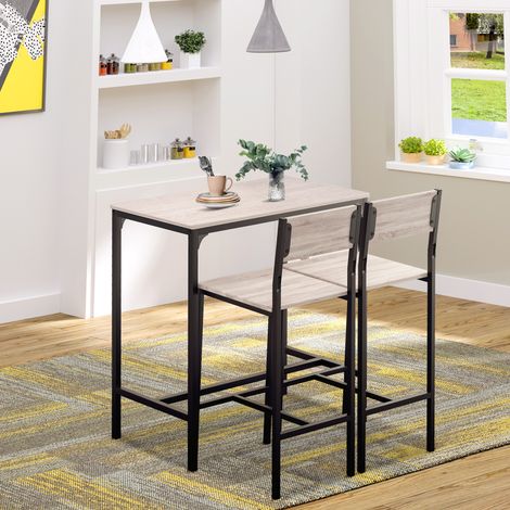 Bartisch Set Bartisch mit Barhocker-Set Esstisch mit 2 Stühlen mit Rückenlehne Küchentisch für Esszimmer, Küche, Naturholz