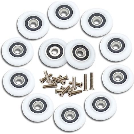12 Pièces Roulette Porte Coulissante Douche Roulette de Douche 23mm Roulette Porte Coulissante Roulettes pour Porte de Douche Roulettes de Rechange avce Vis (1/4)