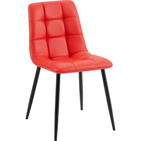 Chaise de salle à manger x1 avec coutures décoratives carrées en PVC rouge cadre métal 100007443