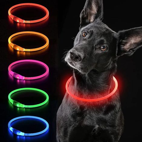 Collar para perros con iluminación LED, recargable por USB, resistente al agua, longitud ajustable, color rojo, 70 cm. (1/4)