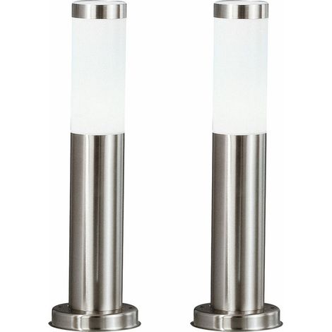Lot de 2 lampadaires d'extérieur IP44 en acier inoxydable cylindrique – Hauteur 45cm – Éclairage jardin moderne – Compatible E27