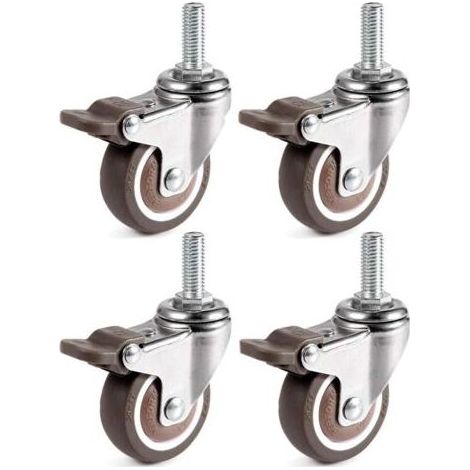 Roulettes Pivotantes - 25 mm - Tige Filetée M6 x 15 mm - Pour Meubles Mobiles Chariots Établis - 4 Pièces (1/5)