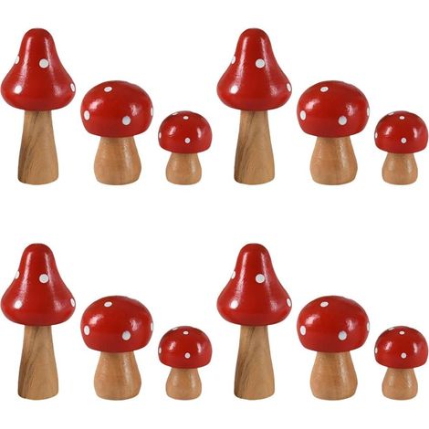 12 Mini Pilzfiguren aus Holz Winzige Pilzstatuen künstliche