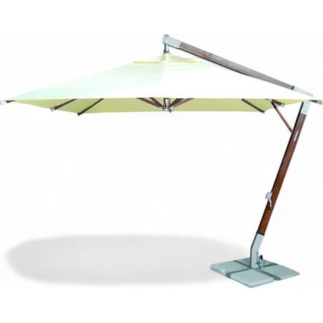 Ombrellone a braccio in legno decentrato teak copertura poliestere idrorepellente manovella palo robusto design elegante - 300x400 cm