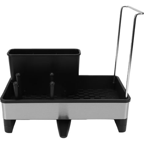 Porte-éponge en acier inoxydable, organisateur d'évier de cuisine, porte-serviettes multifonctionnel, barre de suspension amovible, fente d'égouttage réglable pour le rangement des torchons et éponges (1/5)